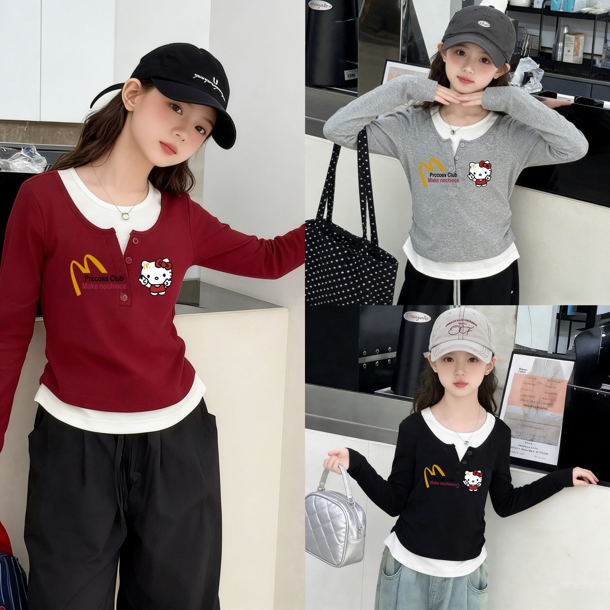 2025新款儿童假两件上衣春秋装女孩中大童修身打底衫女童t恤长袖,童装/婴儿装/亲子装,T恤,淘宝优惠券,粉丝福利购,淘宝优惠卷