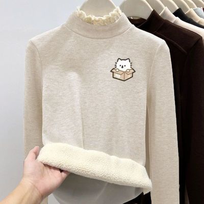 中大童花边打底衫半高领保暖