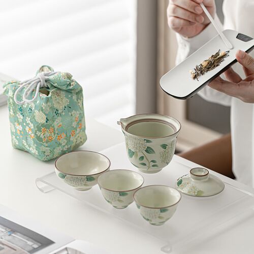 开片可养汝窑快客杯一壶三杯便携式旅行功夫N茶具套装随身户外泡
