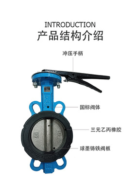 手动涡轮手柄对夹式蝶阀D371XP-16DN5065 80 I100 125 150 200 25