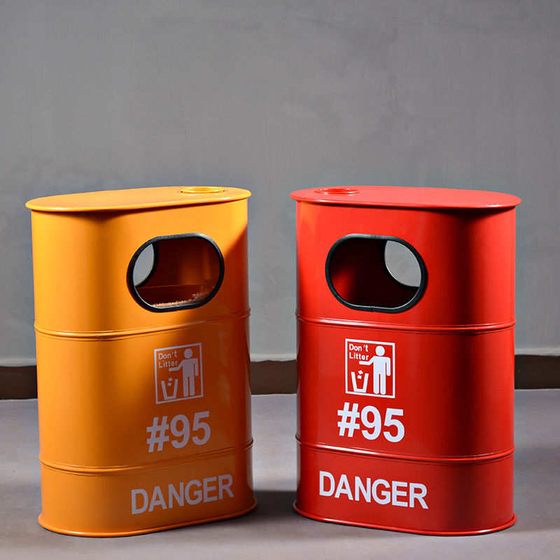 复古美式工业g风大容量铁艺垃圾桶户外灭烟筒家用大号带盖垃圾箱