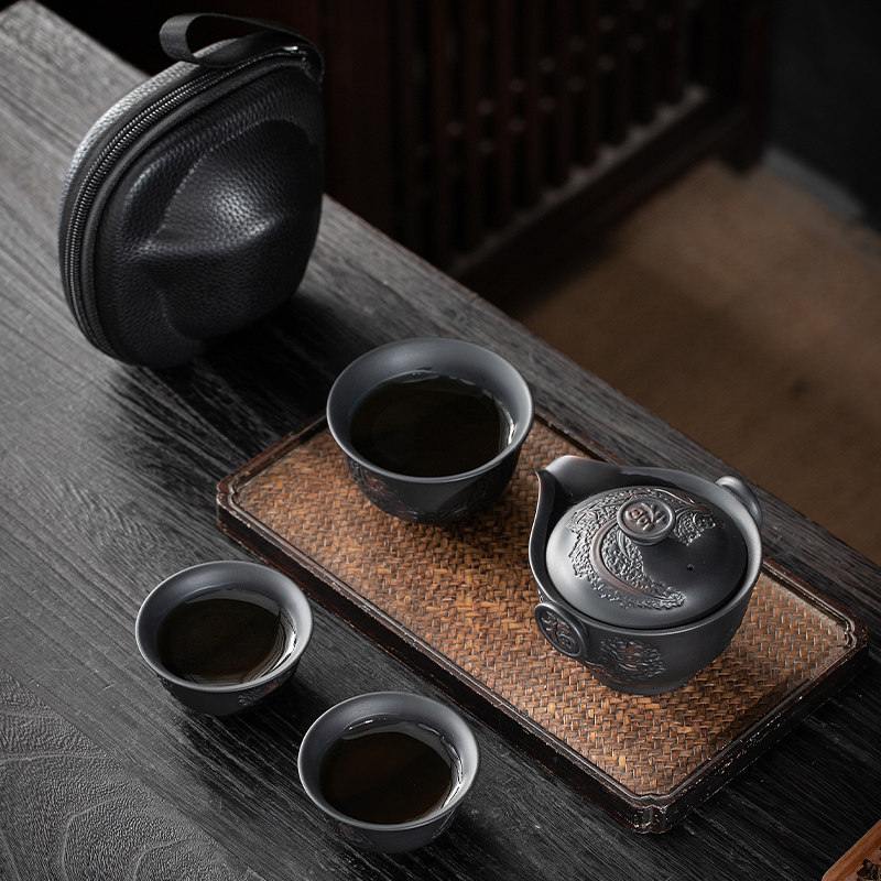 紫陶快客杯一壶一杯单个人专用y露营手抓泡茶壶茶杯便携式旅行茶