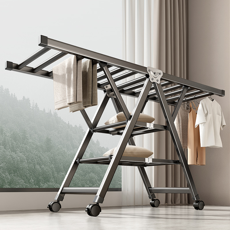 折叠晾衣架阳g台家用落地晾衣杆晒衣架室内户外凉晒婴儿晒被子神