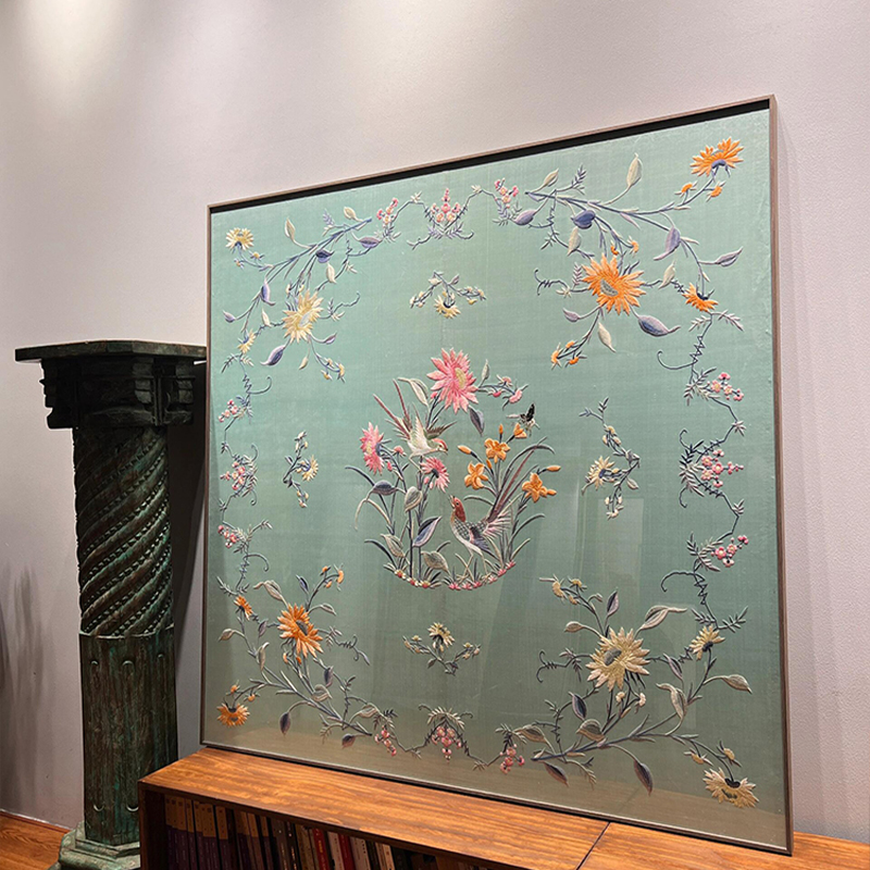 新中式国风传统美学空间设计客厅玄关装饰画禅意茶室湖蓝色挂壁画