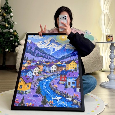 Ezz图韵小铺正品《雪岭下的小镇》500/1000 原创椴木拼图