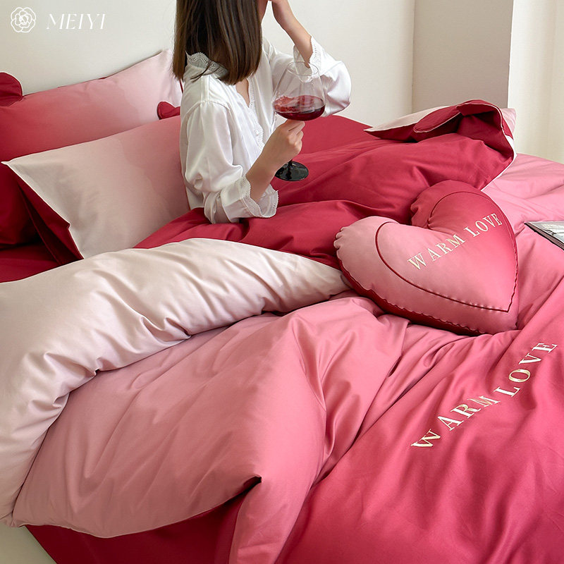 美谊家纺浪漫结婚床上用品四件套纯棉1G00S婚庆被套罩喜被红色新,床上用品,婚庆床品套件,淘宝优惠券,粉丝福利购,淘宝优惠卷