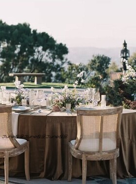 复古咖啡色桌布法式焦糖咖丝x绒西餐桌垫纯色高级质感茶几背景布