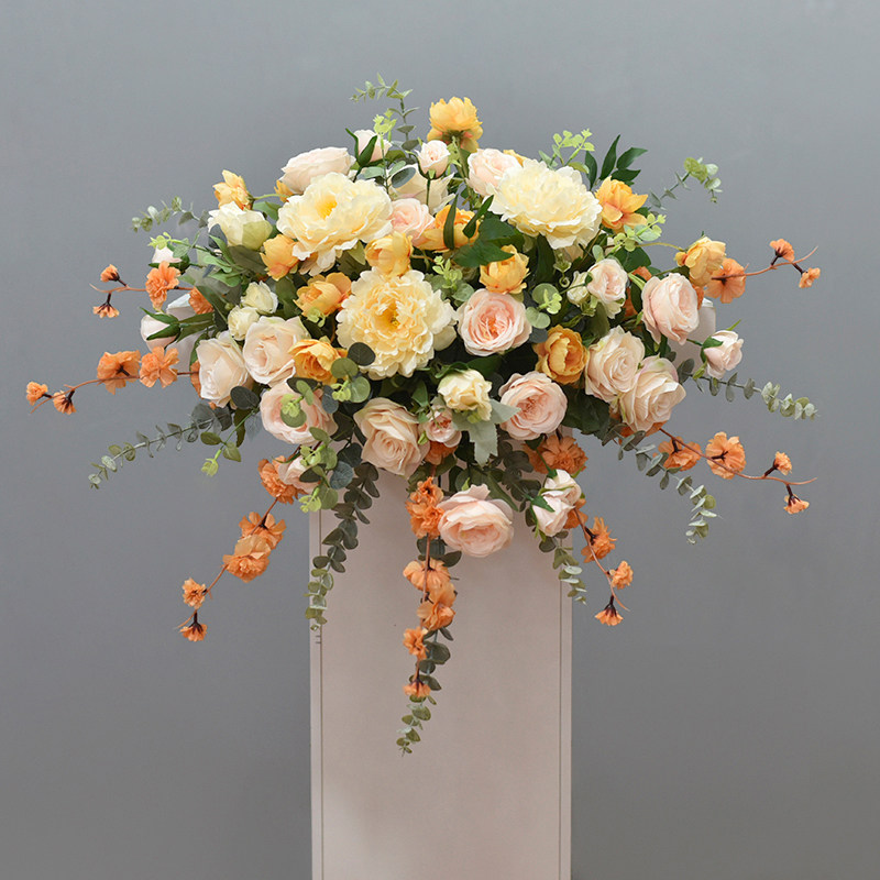 新款讲台花绢花仿真花艺t主席台婚礼司仪台商务演讲会议桌花布置