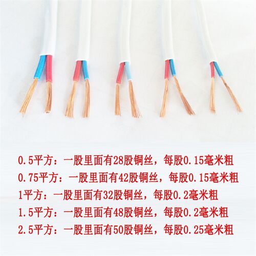 2芯1平方铜丝软护套线RVV双芯2*0.3A/0.5/0.75平方1.5软护套线2.5