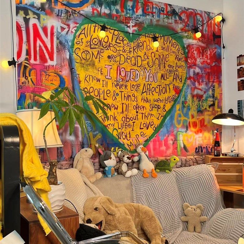 街头涂鸦背景布个性创意租u房改造沙发背景墙面装饰布卧室床头挂,居家布艺,挂毯/壁毯,淘宝优惠券,粉丝福利购,淘宝优惠卷