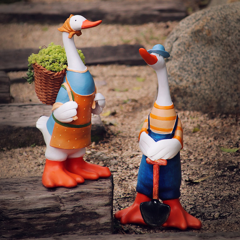 可爱田园风大鸭子l树脂落地摆件庭院阳台花园装饰多肉卡通小花盆