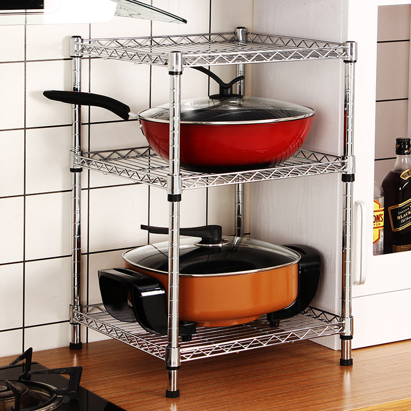 橱柜隔层衣柜分层架三层层架不锈钢色G微波炉架金属阳台储物架花