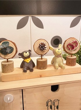 森系装饰摆件桌面干果干花松果玩偶组合J手工创意礼物木墩植物标
