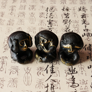 三四不猴摆件不看不听不说纯铜y小猴子家居摆设装饰品可爱创意客