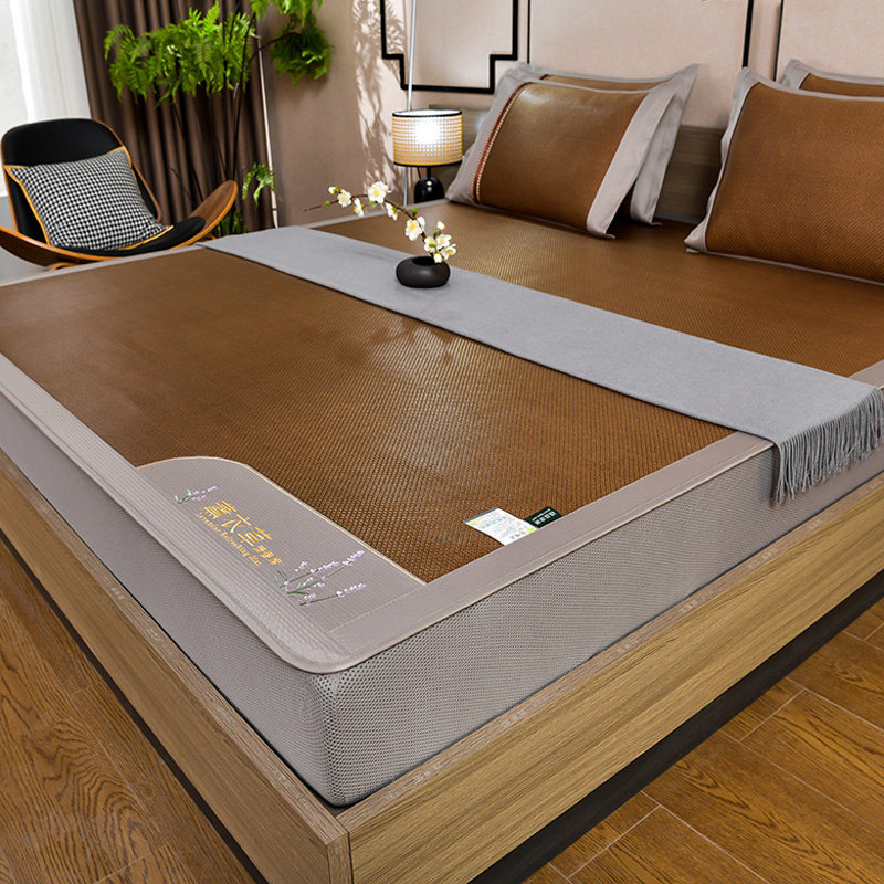 夏季冰丝凉席藤蓆纯藤三件套v牀笠款竹蓆软牀垫可水洗摺叠家用草,床上用品,藤席,淘宝优惠券,粉丝福利购,淘宝优惠卷