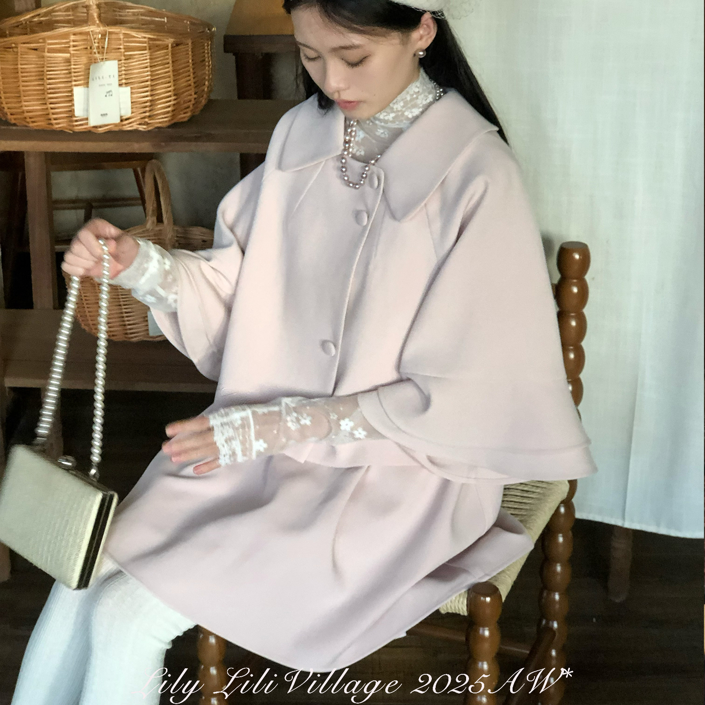 甜美原创粉色荷叶袖短斗篷