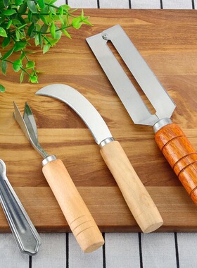 不锈钢菠萝削皮刀弯头西式水果削皮去眼神器削菠萝四件套新款