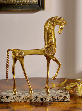 美式欧式抽象纯铜马摆件 软装设计别墅样板Q房客厅家居饰品摆设