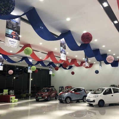 大红布丝绸波浪旗吊顶布幔汽车4s店展厅 DINY婚庆宴会吊饰装饰彩