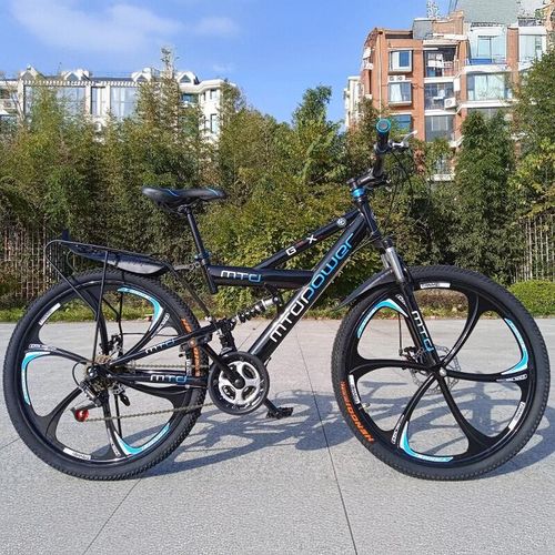 双减震山地车26寸24寸男女变速单车双H碟刹带货架可载人山地自行