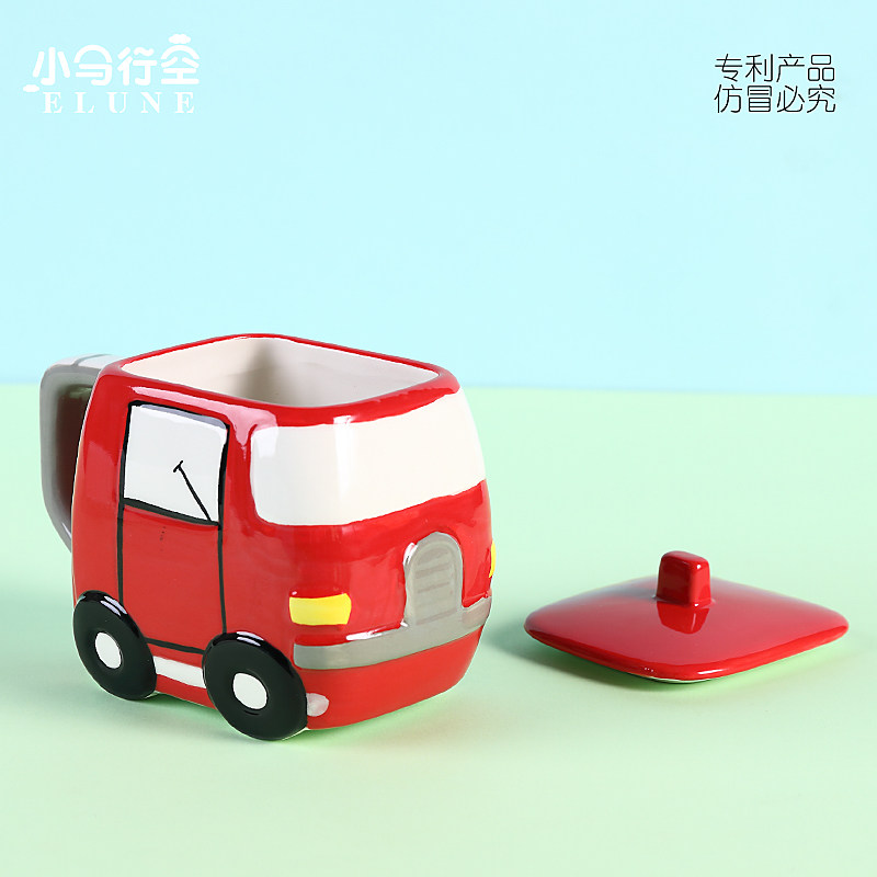 小马行空手绘汽车可爱杯子少女创意个性K潮流马克杯带盖儿童陶瓷
