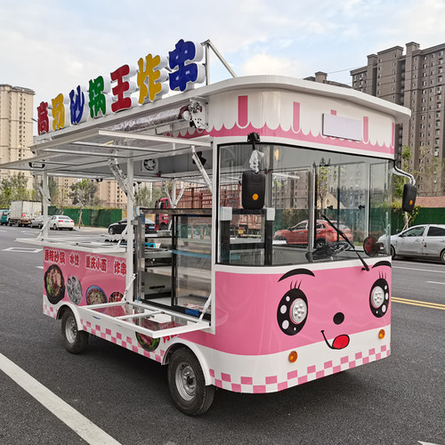 多功能炸串车小吃车电动四轮摆摊车快餐车美食车移X动熟食售卖车