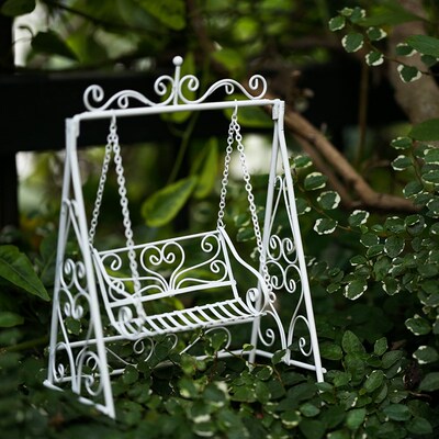 微景观 花园装饰园艺手工摆件娃屋家E俱铁艺拍摄道具 迷你摇椅秋