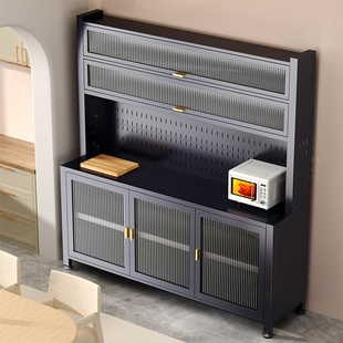 厨房置物架加厚防尘餐边收纳柜落地多层微波炉收纳柜碗盘柜带门整