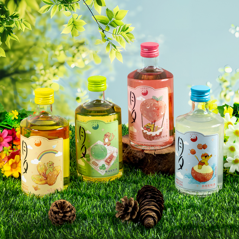 红动月夕果酒青梅酒蜜桃荔枝桂花酿低度微醺女生甜酒高颜值礼盒装