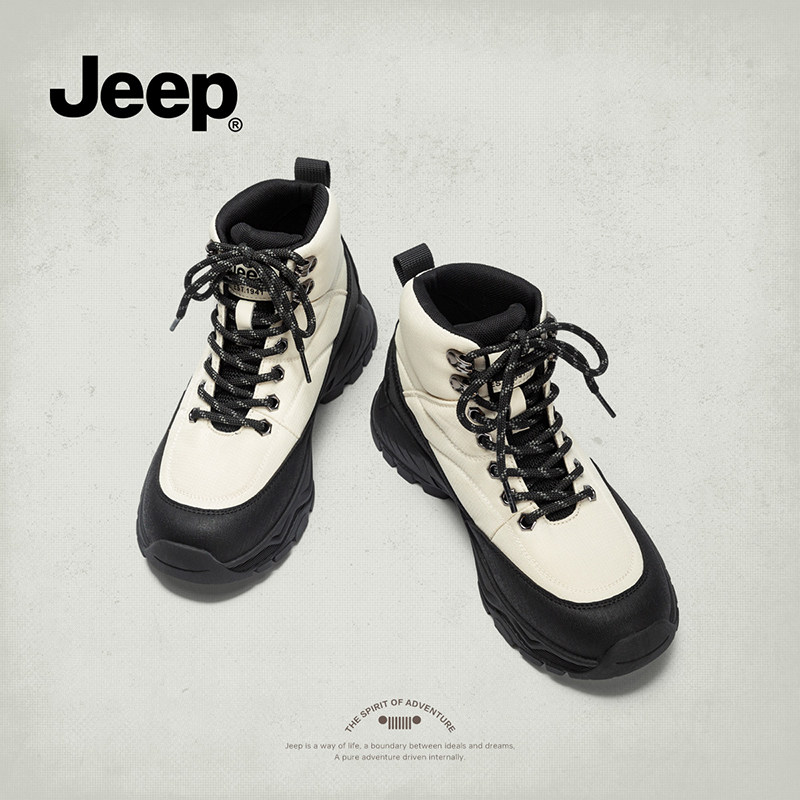 Jeep马丁靴女款2024秋冬新款防滑耐磨工装靴小个子厚底增高短靴子