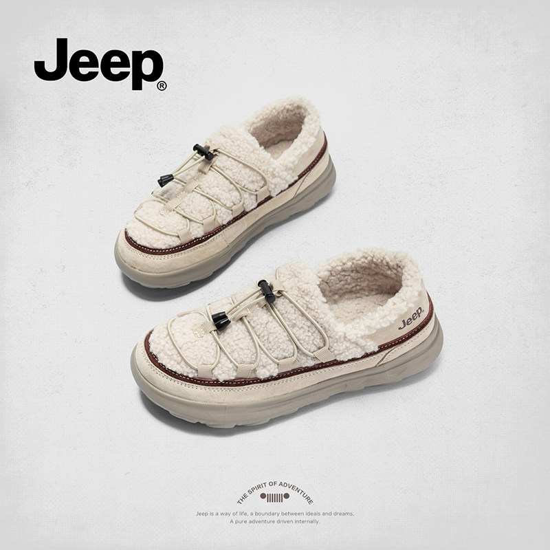 jeep冬季棉鞋女款外穿厚底加绒一脚蹬毛毛鞋保暖羊羔绒东北棉靴子,女鞋,棉鞋,淘宝优惠券,粉丝福利购,淘宝优惠卷