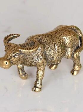 实心黄铜大水牛小摆件覆古铜器生肖牛茶宠动物桌面客厅招财保平安