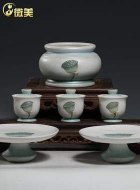 微美陶瓷家用供奉佛前摆件佛具用品大全佛像搭配香炉果盘佛具套装