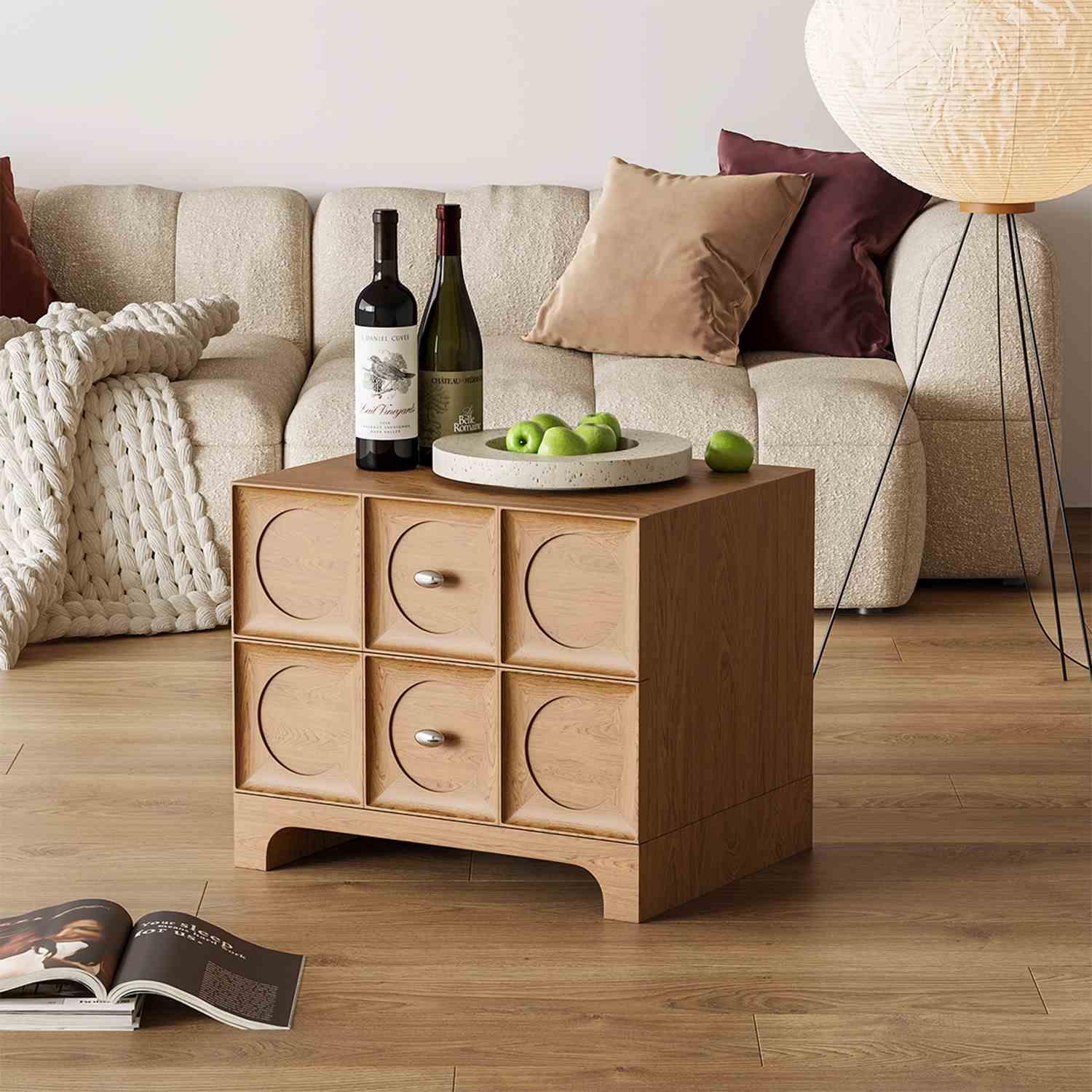 谷及 实木简约中古风床头柜客厅艺原木术斗柜卧室可移动床