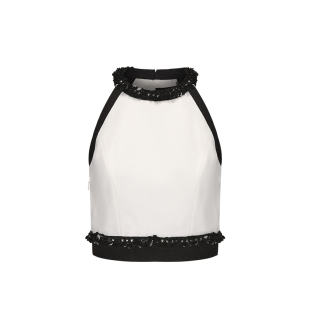 黑白时尚 经典 上衣女 挂脖修身 GIMING设计师品牌合身版