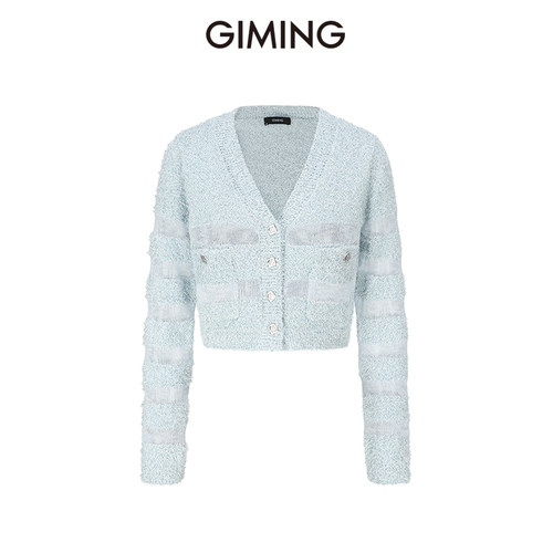 GIMING银丝浅蓝针织开衫