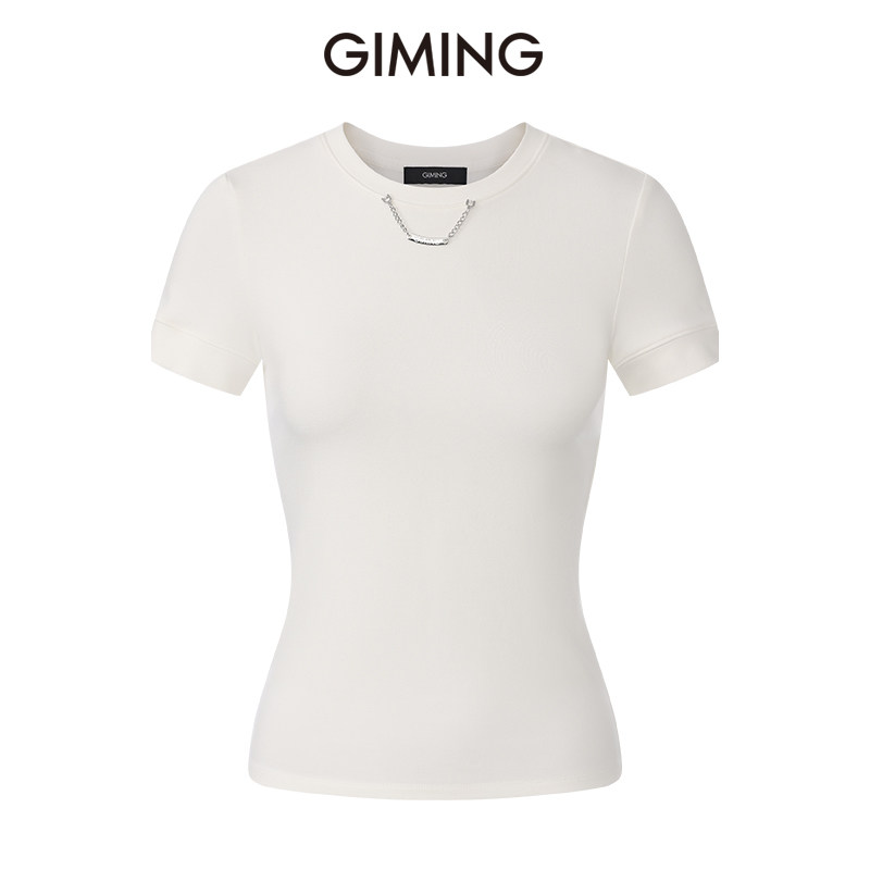GIMING白色纯色修身显瘦上衣女图片