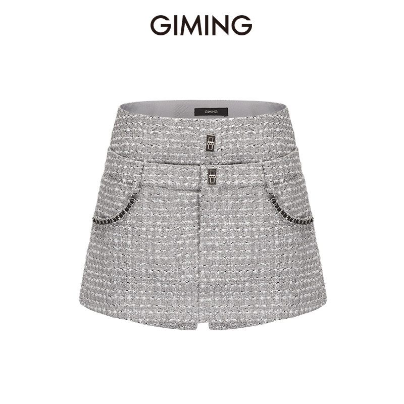 GIMING一体假两件高腰短裙裤女图片