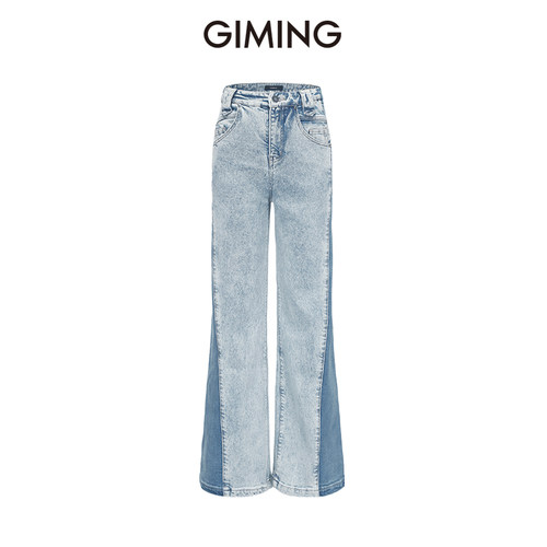 GIMING拼接微喇水洗撞色牛仔裤
