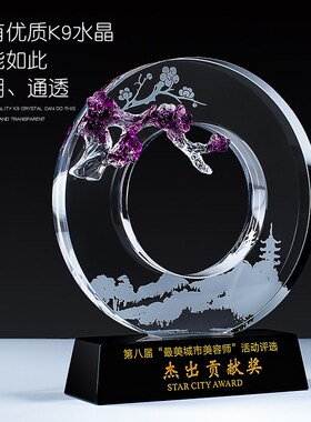 城市之星水晶奖杯定制创意免费刻字琉璃奖牌定制定做个性纪念品