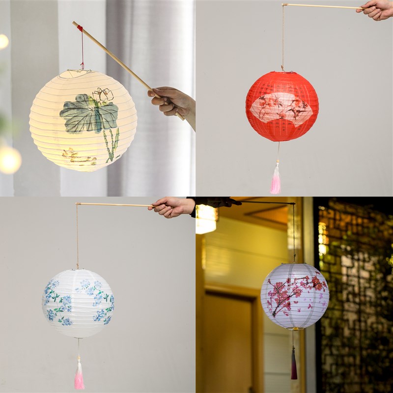 中秋节灯笼挂饰纸质古风装饰儿童手提连串墙舞蹈道具发光汉服宫灯