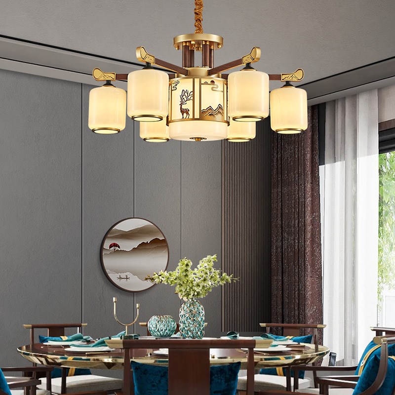 朝下新中式客厅吊灯2024年新款高端大气中式别墅大厅餐厅实木灯具