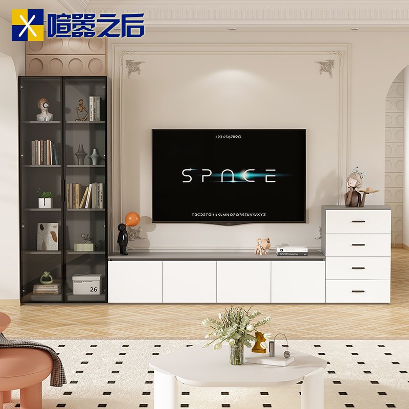 法式奶油风电视柜组合墙柜高柜客厅收纳储物柜一体家用斗柜8D76-1
