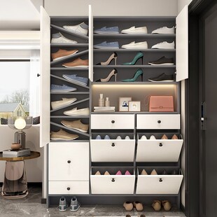 轻奢翻斗超薄鞋柜17cm窄家用入户换鞋坐凳一体靠墙玄关柜门口隔断