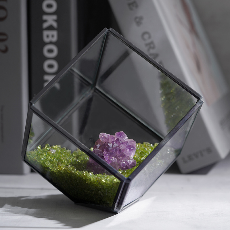 天然水晶消磁石原矿四方钙钠玻璃创意简约家居艺术摆件紫水晶矿物