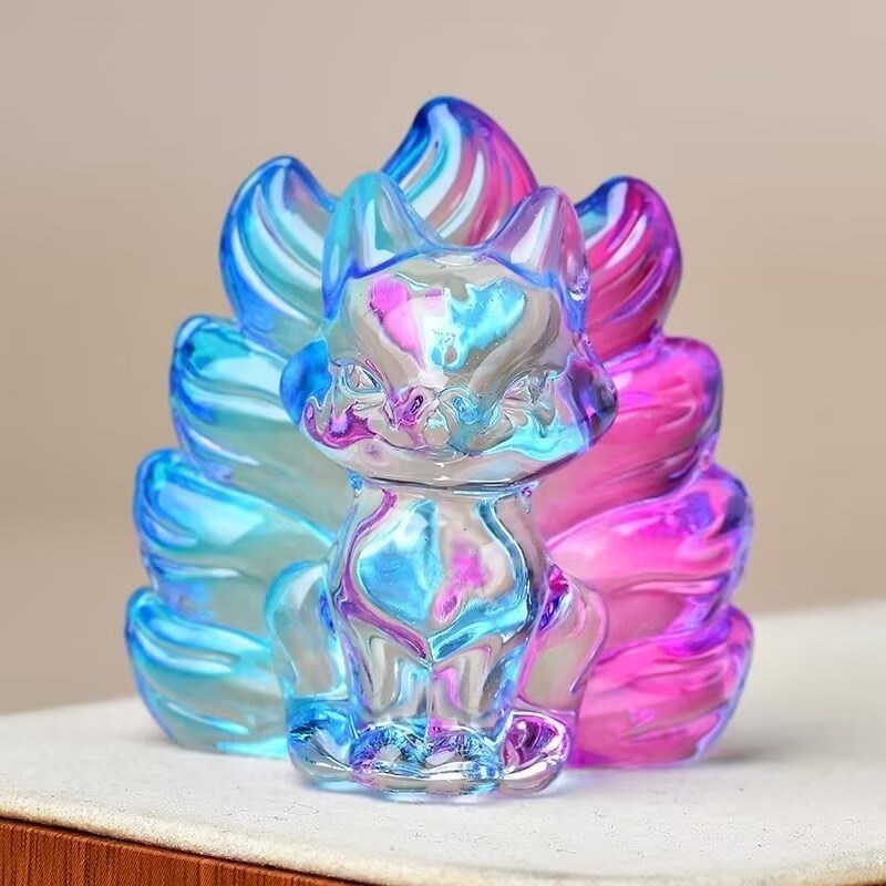 可爱水晶琉璃九尾狐 办公室小手办避小人装饰品 玄关客厅摆饰礼物