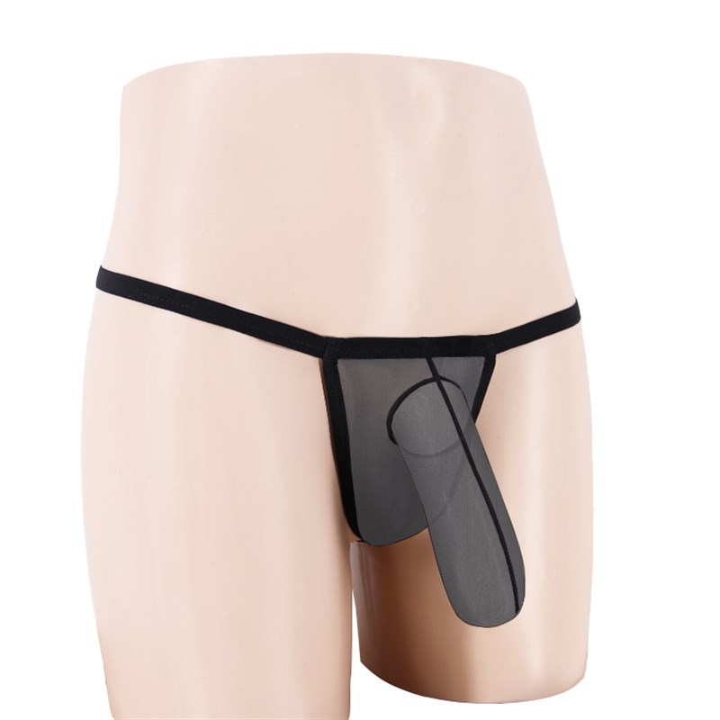 大象内裤男士T裤U凸性感高叉内裤男带套囊袋大象枪蛋分离网纱丁