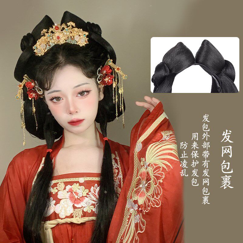 汉服假发古风猫耳假发包一体式发箍懒人盘发发髻古装头饰垫发包女