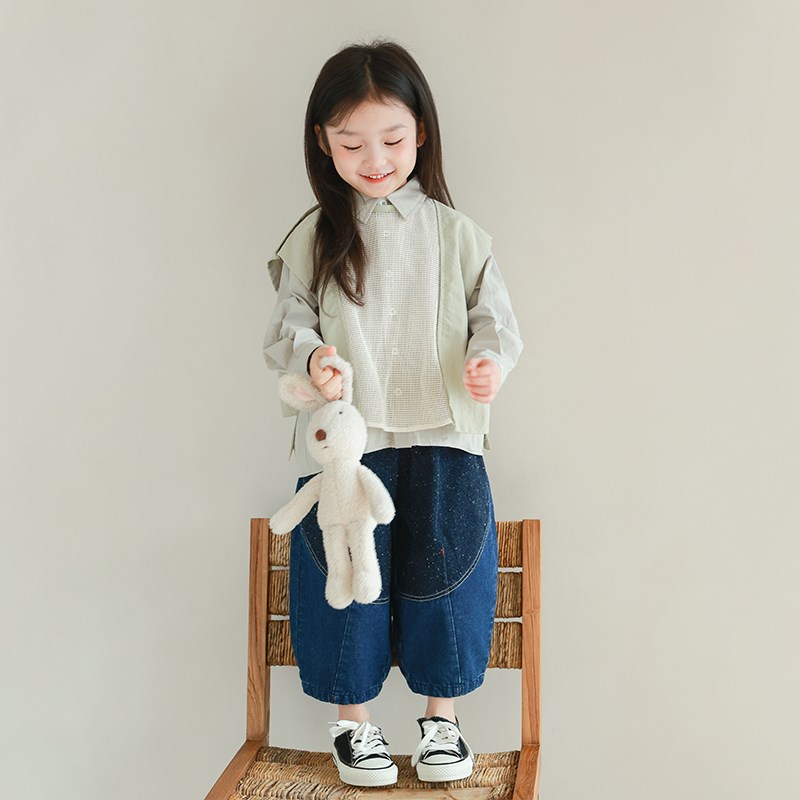 utouto大耳象女童彩点拼接牛仔裤2024春季新款儿童时髦个性裤子