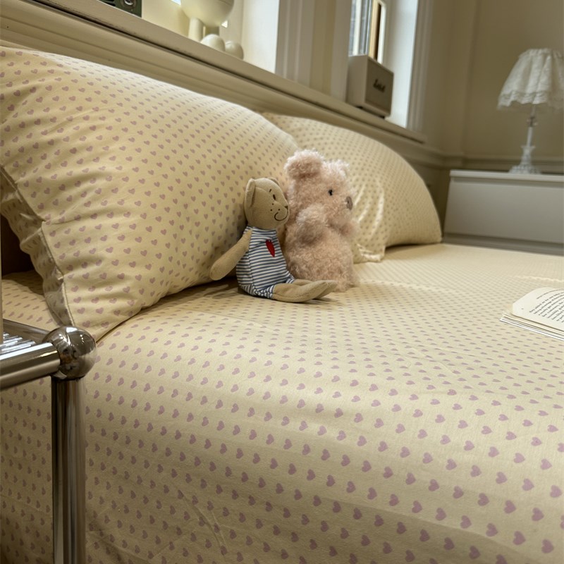 紫爱心纯棉床笠床单单件保护套全棉纯棉宿舍床罩少女心学生1.35m